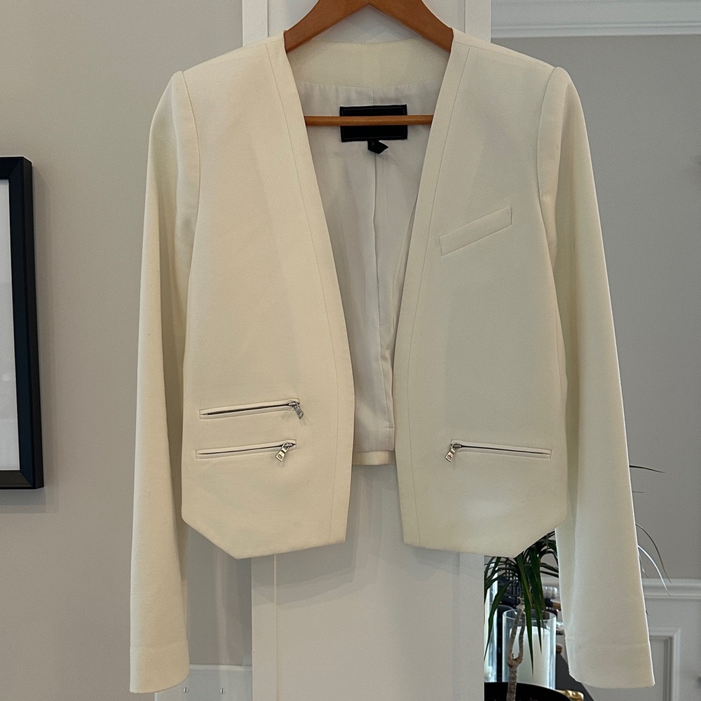 BCBGMaxAzria Off White Blazer with Zipper Accents